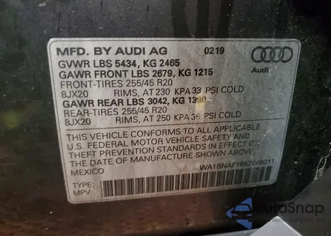 2019 Audi Q5 Premium Plus z USA, uszkodzony, nr VIN WA1BNAFY6K2066311